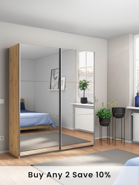 Rauch Natural Reflection Mirror Sliding Semi Fitted 1.8m Sliding Wardrobe with Additional Interior Shelves (AJ2289) | £771
