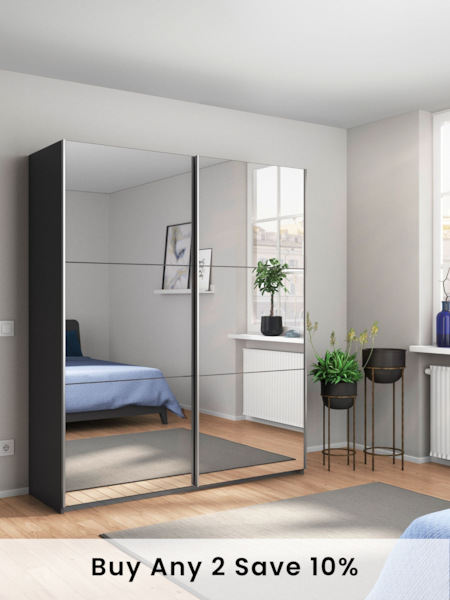 Rauch Grey Reflection Mirror Sliding Semi Fitted 1.8m Sliding Wardrobe (AJ2292) | £695