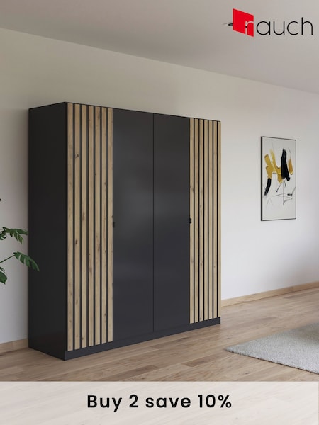 Rauch Grey Genova Wood and Mirror 4 Door Semi Fitted Wardrobe (AJ2297) | £664