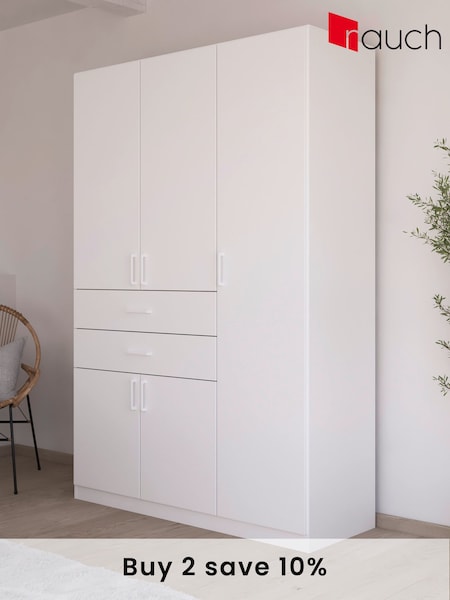 Rauch White Laika Wood Semi Fitted 5 Door, 2 Drawer Wardrobe (AJ2298) | £657