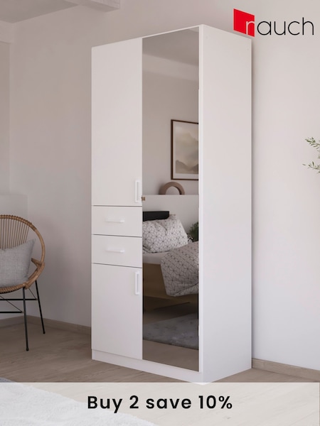 Rauch White Laika Wood and Mirror Semi Fitted Triple, 2 Drawers Wardrobe (AJ2301) | £606