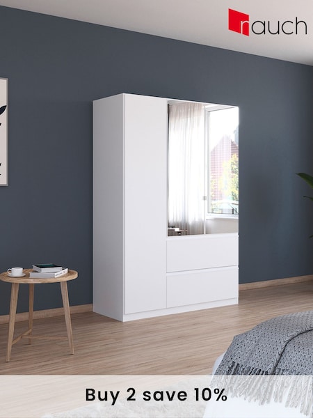 Rauch White Fosta Wood and Mirror Semi Fitted Triple Wardrobe (AJ2303) | £703