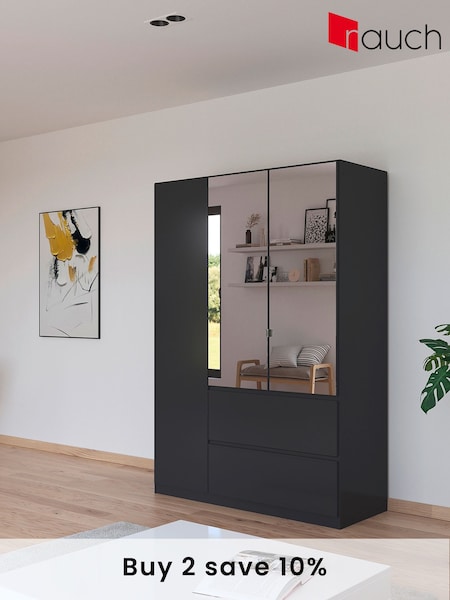 Rauch Grey Fosta Wood and Mirror Semi Fitted Triple Wardrobe (AJ2305) | £703