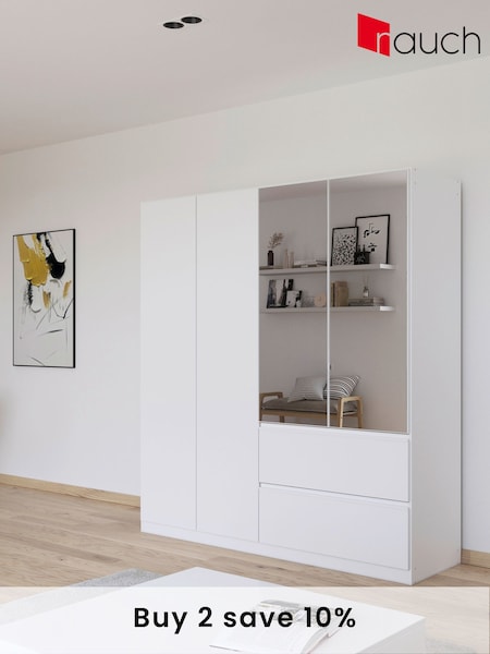 Rauch White Joelle Wood and Mirror 4 Door Semi Fitted Wardrobe (AJ2308) | £763