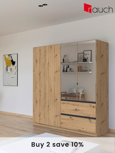 Rauch Natural Fosta Wood and Mirror Semi Fitted 4 Door Wardrobe (AJ2309) | £763