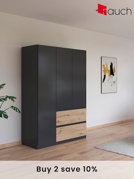 Rauch Grey Oak Fosta Wood Semi Fitted Triple Wardrobe (AJ2316) | £655