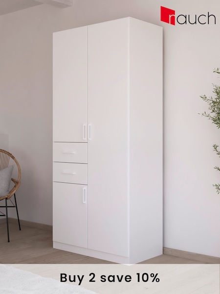 Rauch White Laika Wood Semi Fitted Triple, 2 Drawers Wardrobe (AJ2318) | £570
