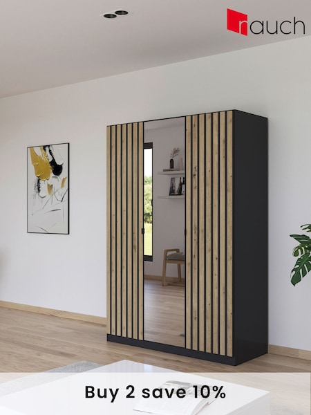 Rauch Grey Genova Wood and Mirror Triple Semi Fitted Wardrobe (AJ2320) | £609