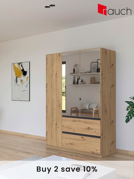 Rauch Natural Fosta Wood and Mirror Semi Fitted Triple Wardrobe (AJ2322) | £703