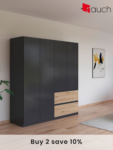 Rauch Grey Oak Fosta Wood Semi Fitted 4 Door Wardrobe (AJ2324) | £715