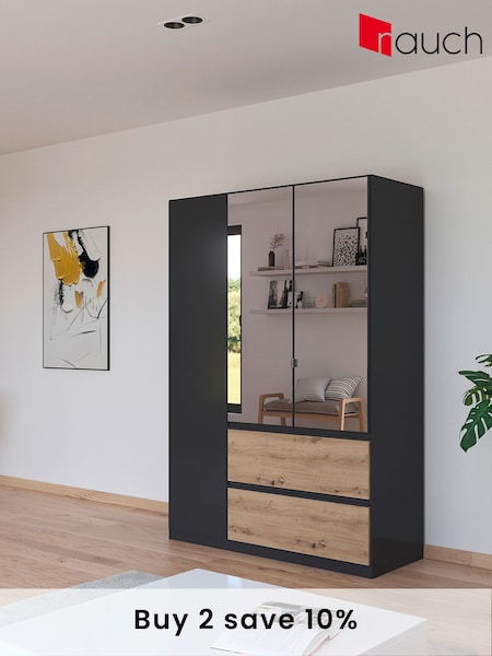 Rauch Grey Oak Fosta Wood and Mirror Semi Fitted Triple Wardrobe (AJ2327) | £703