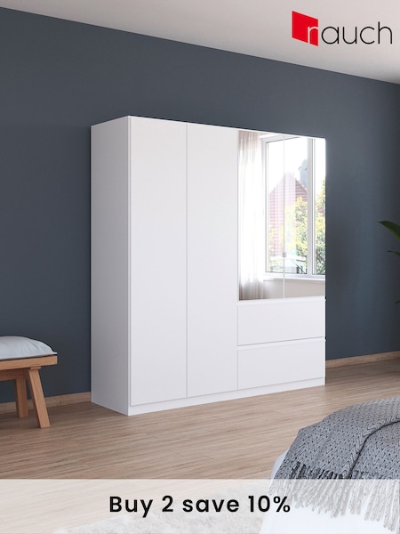 Rauch White Fosta Wood and Mirror Semi Fitted 4 Door Wardrobe (AJ2328) | £763