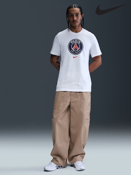 Nike White 100% Cotton PSG Crest Graphic T-Shirt (AJ2482) | £28