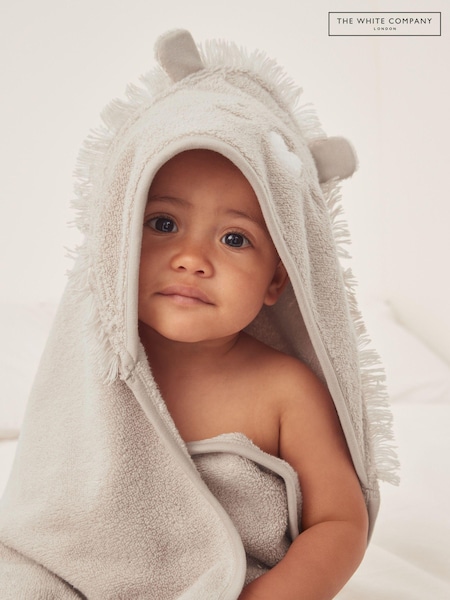 The White Company Natural 100% Organic Cotton Lion Print Hooded Towel (AJ2570) | £28