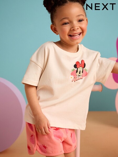Pink/White Strawberry Disney Minnie Mouse and Daisy Duck T Shirt and Short Set (3mths-7yrs) (AJ2607) | £15 - £19