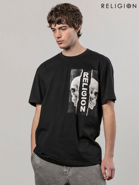 Religion Black Ripped 100% Cotton T-Shirt (AJ2649) | £35