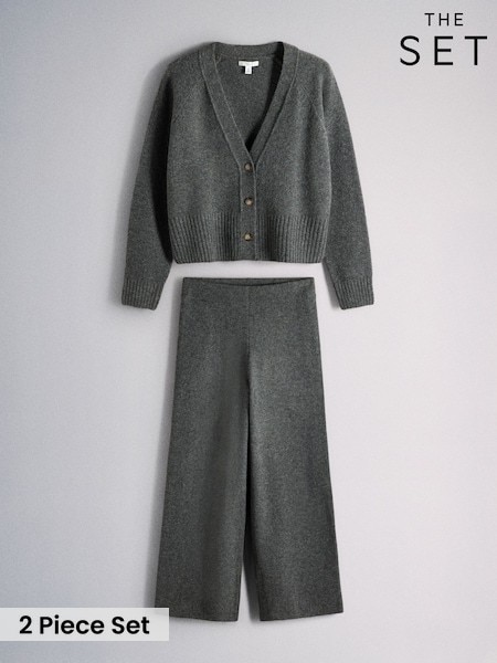Charcoal Marl/Grey - The Set Wool Blend Coord Cardigan & Legging Set