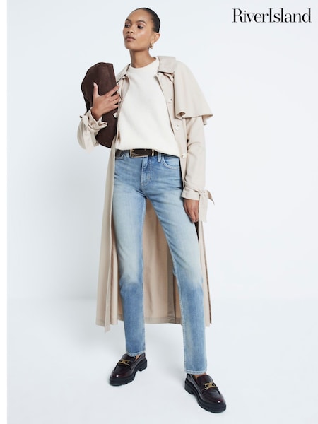 River Island Blue Slim High Rise Ankle Graze 100% Cotton Straight Jeans (AJ3459) | £50