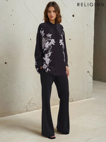 Religion Black Inversion Oversized Shirt With Monochrome Placement Print (AJ3627) | £85
