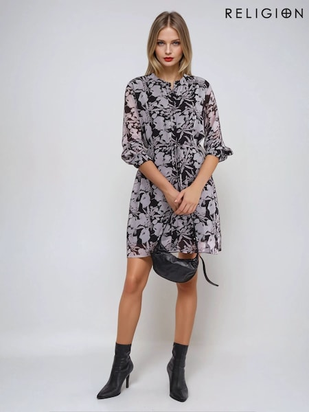 Religion Black Solstice Kaftan Shirt Dress with Tie waist (AJ3666) | £60