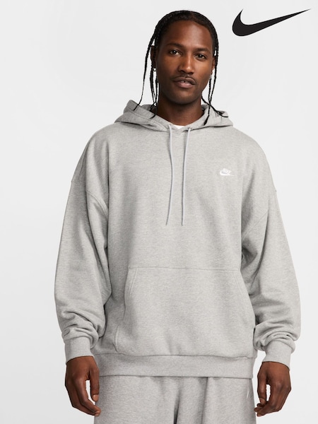 Nike Dark Grey Heather Oversized Club Fleece French Terry Pullover 100% Cotton Hoodie (AJ3738) | £60