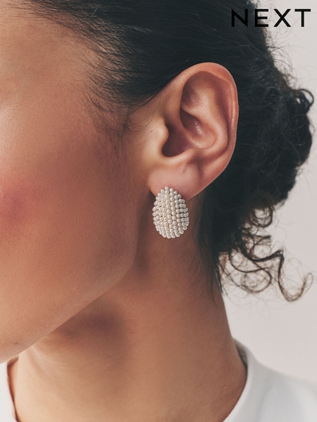 Pearl White Bridal Teardrop Stud Earrings (AJ4077) | £15