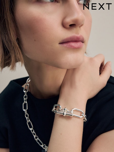 Silver Tone Chunky T-Bar Bracelet (AJ4183) | £30