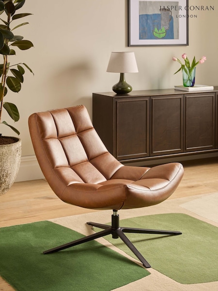 Jasper Conran London Tan Brown Faux Leather Milford Swivel Accent Chair (AJ4201) | £375