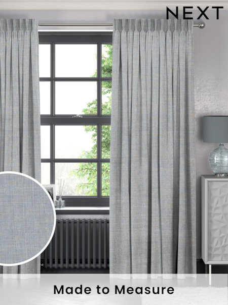 Blue Textured Made to Measure 100% Cotton Curtains (AJ4307) | £44