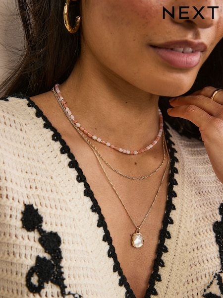 Gold Tone Multi Layer Beaded Necklace (AJ4340) | £16