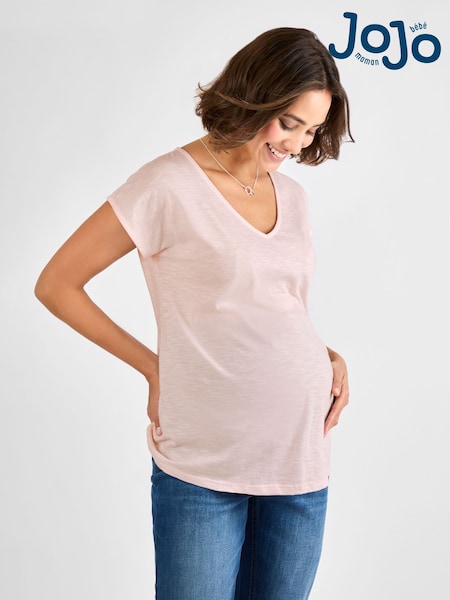 JoJo Maman Bébé Pink V-Neck Maternity Cotton T-Shirt (AJ4460) | £19
