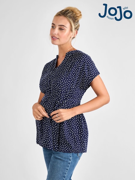 JoJo Maman Bébé Navy Printed Sleeveless Maternity Blouse (AJ4465) | £36
