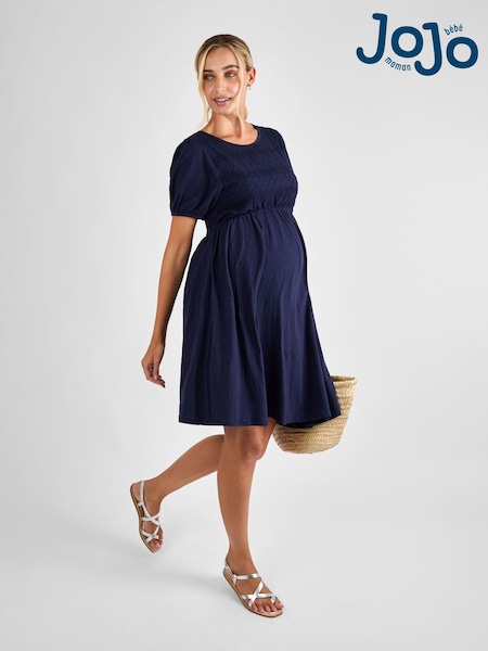 JoJo Maman Bébé Navy Broderie Maternity Mini Dress (AJ4487) | £36
