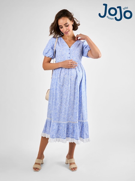 JoJo Maman Bébé Blue Floral Print Maternity Midi Dress (AJ4493) | £49.50