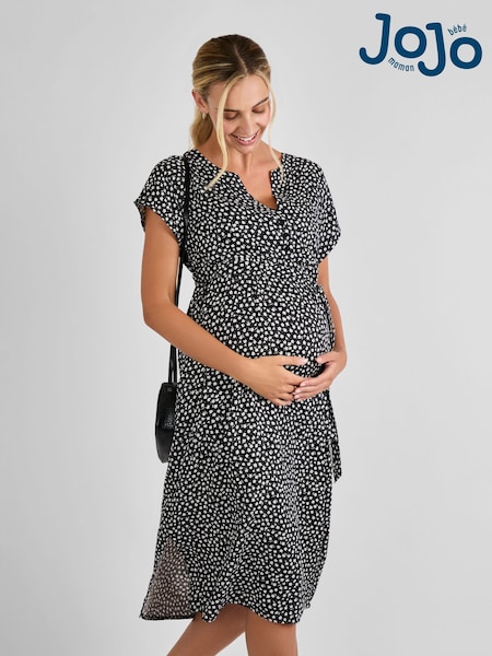 JoJo Maman Bébé Black Button Front Maternity Midi Dress (AJ4496) | £49.50