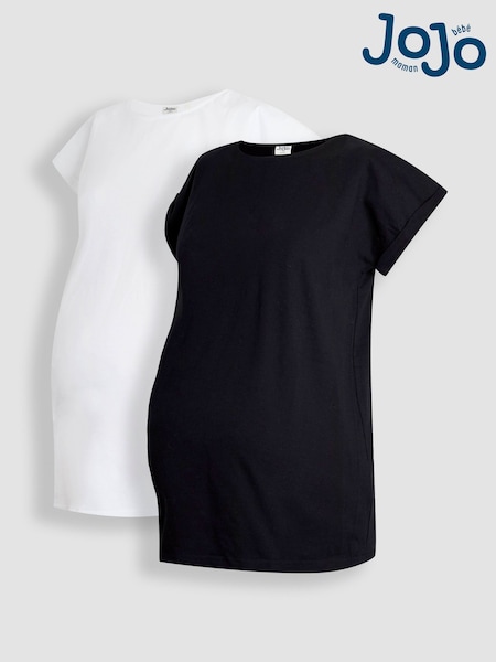 JoJo Maman Bébé Black Maternity Boyfriend 100% Cotton T-Shirts 2 Pack (AJ4502) | £28