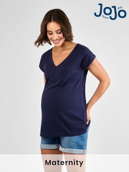 JoJo Maman Bébé Navy V-Neck Maternity Cotton T-Shirt (AJ4505) | £19