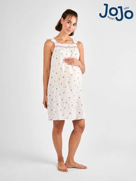 JoJo Maman Bébé Cream Floral Maternity Nightdress (AJ4514) | £36