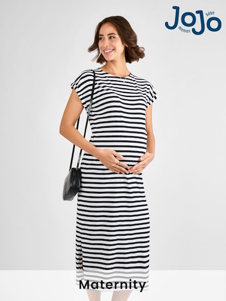 JoJo Maman Bébé White Maternity Midi T-Shirt Dress (AJ4516) | £32