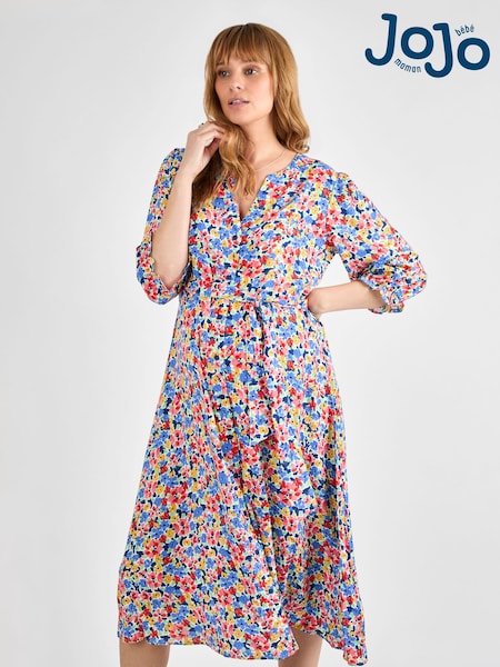 JoJo Maman Bébé Multi Floral Button Through Maternity Midi Dress (AJ4517) | £49.50