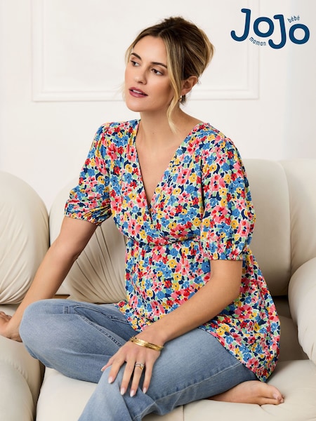 JoJo Maman Bébé Multi Floral V-Neck Maternity Blouse (AJ4521) | £36