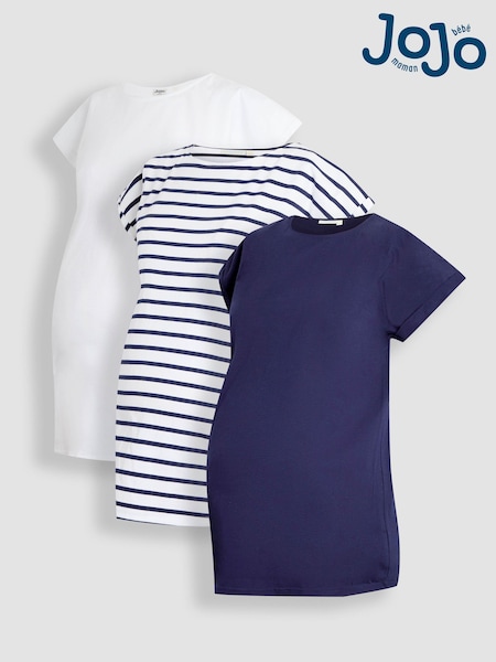 JoJo Maman Bébé Midnight Maternity Boyfriend 100% Cotton T-Shirts 3 Pack (AJ4528) | £36