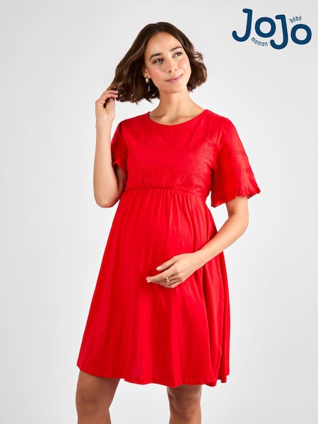 JoJo Maman Bébé Red Broderie Maternity Mini Dress (AJ4531) | £36