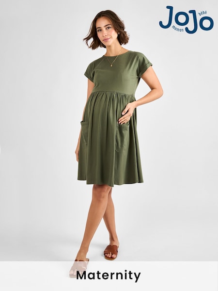 JoJo Maman Bébé Khaki Pocket Maternity T-Shirt Dress (AJ4533) | £32