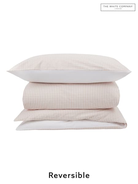 The White Company Pink 100%  Cotton Reversible Gingham Single Set (AJ4575) | £50