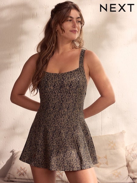 Khaki Green/Black Tummy Control Skirted Swimdress (AJ4616) | £50