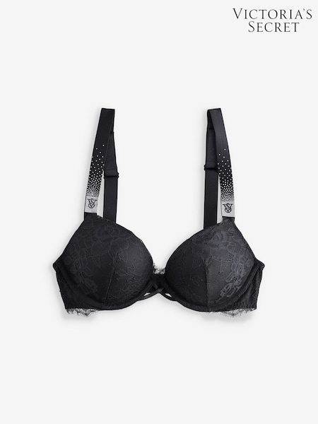 Victoria's Secret Black Add 2 Cups Push Up Lace Bombshell Scattered Shine Strap Bra (AJ4619) | £59