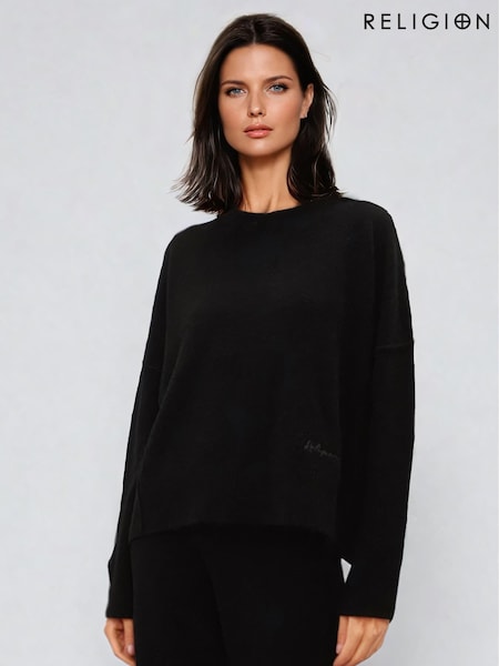 Religion Black Oversized Rick Crew Neck Co-ord Jumper With Exposed Seams (AJ4636) | £75