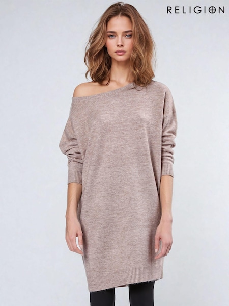 Religion Natural Nebula Knitted off the Shoulder Tunic Dress (AJ4648) | £70