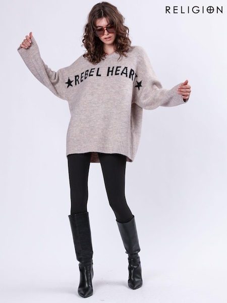 Religion Nude Oversized Rebel Heart Jumper with Stars (AJ4660) | £85